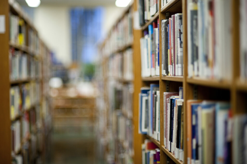 Shelves of library books